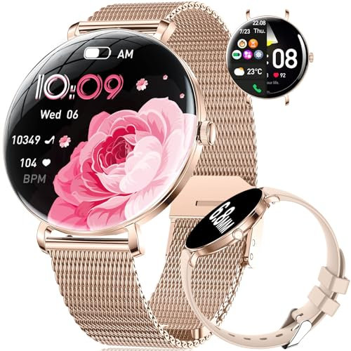 SUNKTA Smart Watch Women 6.8mm Ultra Thin Round 1.43 AMOLED for Android iOS Ladies Smartwatch with Bluetooth Phone Calls,Pedometer/Calories/Heart Rate/Sleep/SpO2 Monitor,100+ Sports Modes,Rose Gold