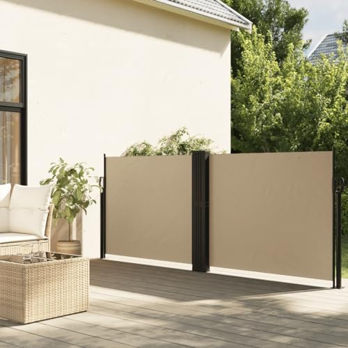 Festnight Doppel Sichtschutz Garten 140x1000 cm Seitenmarkise Ausziehbar Sonnenschutz Windschutz Terrasse Doppelseitenmarkise Sichtschutz Doppelmarkise Balkon Seitenwand Außen Beige