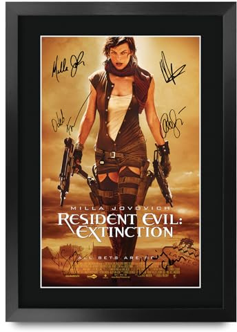 HWC Trading Resident Evil 3 Extinction Milla Jovovich Geschenke Geduckter Poster Signiertes Autogramm Foto für Fans von Film Memorabilien - A3 Gerahmt