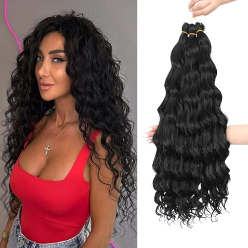 MLETULIPS Curly Crochet Braiding Hair Extensions Deep Wave Braiding Hair | Ocean Wave Crochet Hair Soft Synthetic Bohemian Curly Water Wave Crochet Braids for Women(1B#, 20 inch/3 pack)
