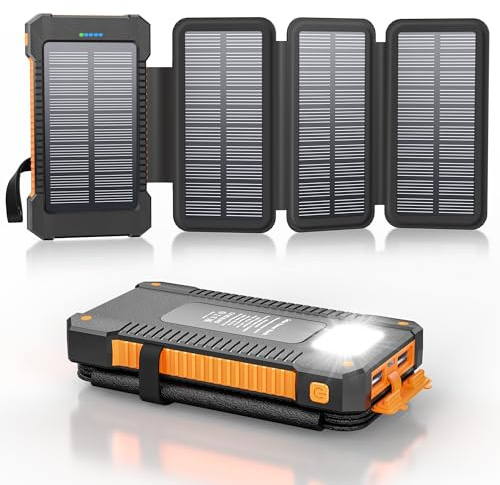 Solar Powerbank 26800 mAh, Powerbank USB-C 18W Schnellladung für iPhone Samsung und mehr, IPX7 wasserdichte Outdoor Externe Akkus mit Taschenlampen-Dauerlicht/SOS/Stroboskop