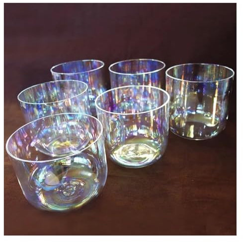 Quartz Crystal Singing Bowls, Set of 7 Clear Quartz with Heavy Duty Carrying Cases & Singing Bowl Mallet Suede Strikers