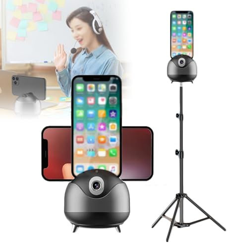 Gimbal-Stabilisator für Telefone mit automatischer Gesichtsverfolgung, 360°-Drehung und Gestensteuerung – Tablet-Ständer mit intelligenter KI-Verfolgung (<11 Zoll) – Keine App erforderlich,Black
