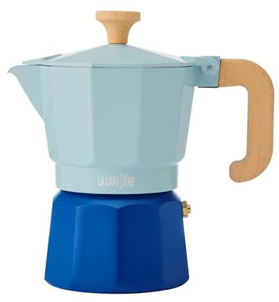 La Cafetière Espressokanne für 3 Tassen, himmelblau, zweifarbig, aus Aluminium, für Gas-, Elektro-, Keramikkochfelder, traditionell italienisch, leicht zu reinigen, nur von Hand spülen, 150 ml
