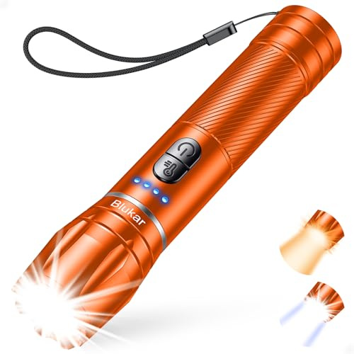 Blukar Torcia LED Ricaricabile, Super Luminoso Torcia Potente - 2 Temperatura Colore & 10 Modalità, Zoomabile, Impermeabile Flashlight per Campeggio/Escursionismo/Emergenza/Interruzione di Corrente