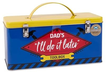 Dad's I'll do it Later Reusable Metal Toolbox Biscuit Tin with Scottish Shortbread Cookies, 200g, Blue and Yellow