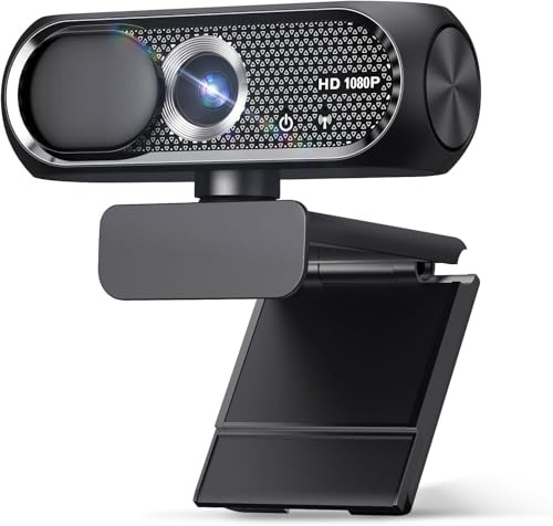 Shcngqio 1080P HD Webcam with Microphone, Noise Cancellation, Privacy Cover, Wide-Angle Lens, Auto Light Correction, Plug & Play USB Webcam for Laptop, Desktop, PC, Mac, Zoom, Skype, Streaming (Black)