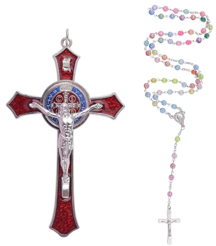 WANDIC 2 Stück Kruzifix-Wandkreuz, Jesus-Kreuz-Halskette für Männer und Frauen, Jesus liebt dich, Dekoration, katholisches Geschenk zur Taufe, Ostern, Metall