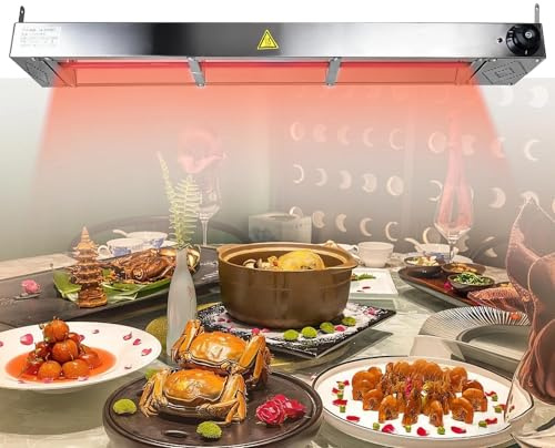 Aocay Wärmelampe Küche Gastro, Edelstahl Wärmebrücke Essen mit Drehknopf-Temperaturregelung, Hängende Wärmelampe Küche für Speisen, Partys und Buffets, Einstellbare Temperatur 30-85℃(1,90cm)