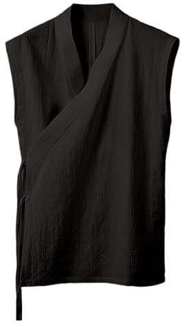 Gilet traditionnel pour homme, sans manches, kimono japonais, à lacets, coton et lin, vêtements chinois, chanfu tang, manteau ouvert sur le devant, confortable, respirant, gilet de loisirs