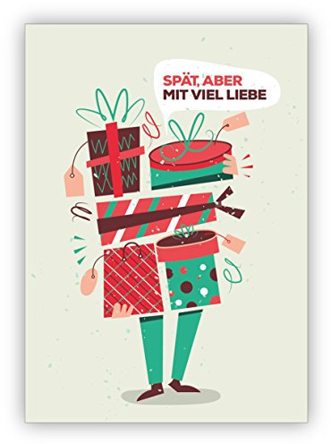 Kartenkaufrausch lustige Retro Geburtstag Grußkarte/Weihnachtskarte mit Umschlag für Verspätete, Geschenkkarte zu Weihnachten: Spät aber mit viel Liebe • als Weihnachtspost zum Jahreswechsel
