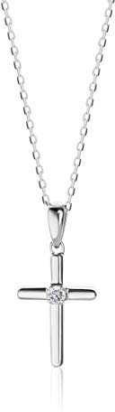Orovi – Kette Damen mit Kreuzanhänger 9 Karat Weißgold (375) und natürlichem Diamant 0.03 Ct in Krappenfassung - Filigrane Kreuz Halskette Damen - Damenschmuck Allergenfrei & handgemacht (45 cm)