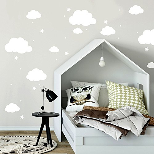 Wandtattoo mit Wolken Sterne & Punkte in weiß Kinderzimmer Wanddeko Wandgestaltung M2334 ilka parey wandtattoo-welt®