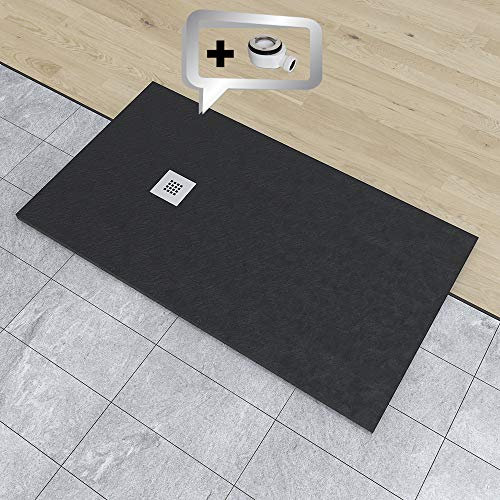 RECEVEUR DE DOUCHE RESINE ARDOISE CHARGE MINÉRALE GEL COAT 75x120 cm NOIR RAL 9005