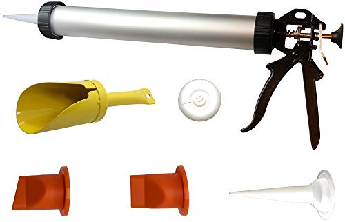 HILKA Mortar & Grouting Pointing Gun - 15 Tube - 20 oz/600ml - 12:1 Thrust - Metal Mortar Scoop, Straight Nozzle, Angled Nozzle, Grouting Nozzle
