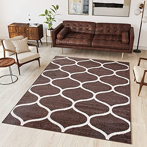 TAPISO Sari Teppich Kurzflor Dunkelbraun Creme Marokkanisch 180 x 260 cm | Geometrisch Modern Design Meliert Verwischt Pflegeleicht Wohnzimmer Schlafzimmer OEKO-TEX