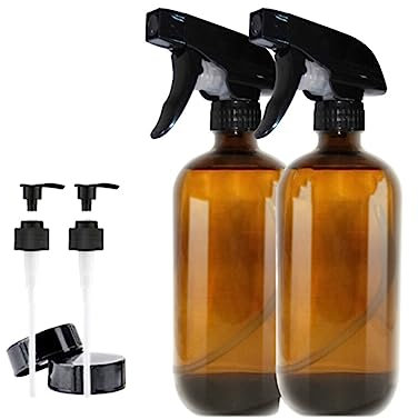 Beaupretty Terrario Conjunto de Botellas de Spray de Vidrio Marrón Pulverizadores de Gatillo Recargables Contenedores de Botellas de Ambar (Botellas de 500 Ml Bombas de Presión Tapas)