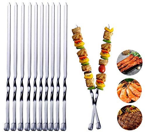 Jandays Kebab Lot de 10 brochettes en métal pour barbecue, Kabob, cocktail, accessoires de fête, fruits, légumes 40 cm