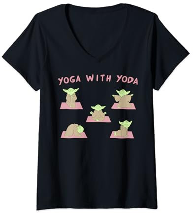 Star Wars Yoga With Yoda T-Shirt mit V-Ausschnitt