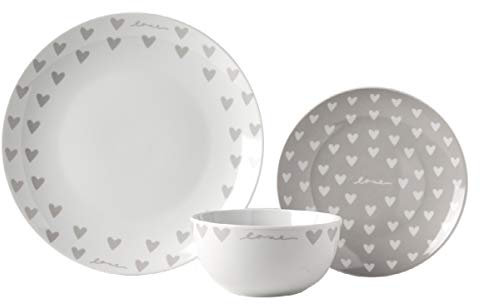 Sabichi Hearts 12pc Porcelain White & Grey Dinner Set 200402- cd46
