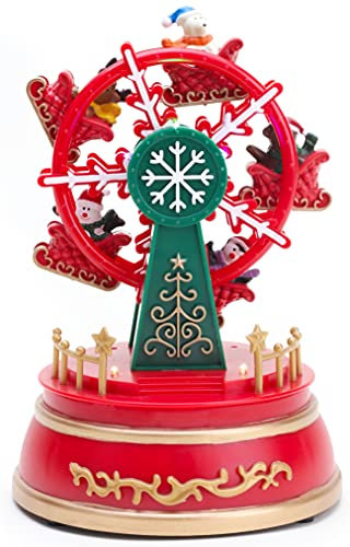 Christmas Concepts® 20cm animierter Weihnachtsmarkt mit LED-Beleuchtung – Batteriebetrieben – Weihnachtsdorf (Riesenrad)