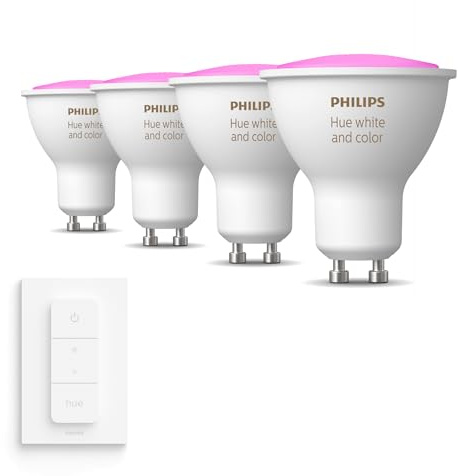 Philips Hue Pack avantagé - GU10 - avec 4 Spots - Lumière blanche et colorée - Comprend 1 Variateur de lumiere Hue - Hue White and Color Ambiance