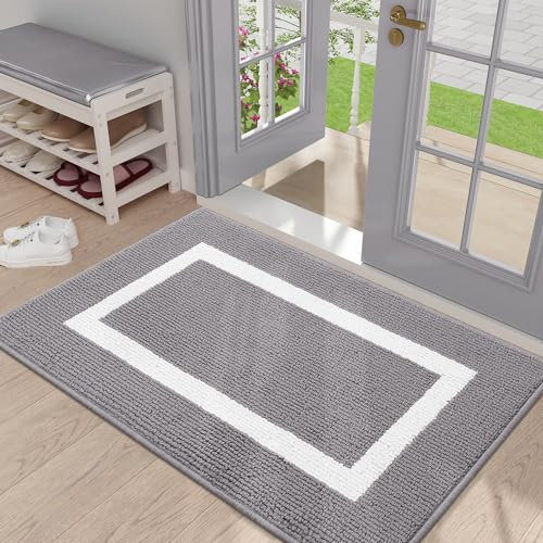 Homaxy Fußmatte Waschbar Fussmatte innen rutschfeste Schmutzfangmatte Türmatte Eingang Teppich für Haustür, Innen – 60 x 90 cm, Grau