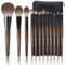 ENZO KEN Natürliches Ziegenhaar Make-up Pinsel Set Mit Handtasche - Professionelle Naturhaar Kosmetikpinsel, Walnuss Naturborsten