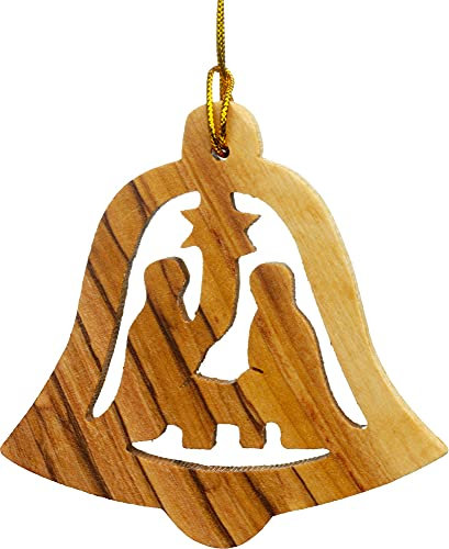SIKORA BS-OH Baumschmuck Olivenholz Anhänger aus Bethlehem - 28 Modelle wählbar, Olivenholz:No.6 Glocke mit Krippenmotiv H ca 6 cm