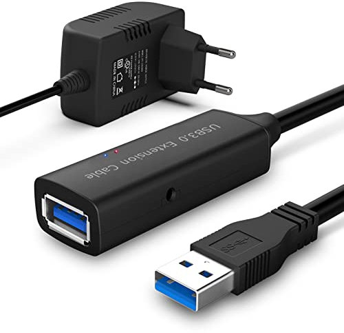 RSHTECH USB 3.0 Verlängerung Kabel 15m mit 10W(5V/2A)Netzteil 5Gbps USB 3.0 Verlängerungskabel Aktiv Super Speed USB 3.0 Extension Cable mit Verlängerung Chipsatz, Signalverstärker, Repeater, RSH-15M