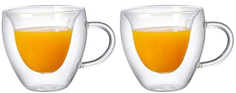 YLSZHY Lot de 2 tasses à café à double paroi en forme de cœur avec poignée, résistante à la chaleur, en verre transparent double couche, pour café, cappuccino, lait, 177 ml
