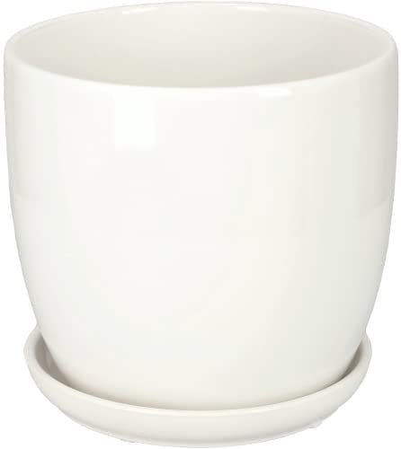 Kotarbau® - Vaso da fiori in ceramica per piante con vassoio antigoccia, diametro da 20 cm, colore bianco