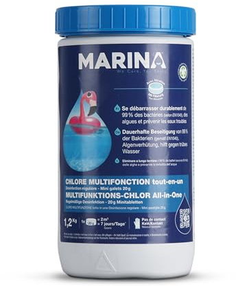 Marina Chlor Multitabs 20g - Pool Tabletten - 300 STK. Chlortabletten Multifunktion 5 in 1 - für sauberes und hygienisches Poolwasser - (1,2kg - 6kg) - Langzeit Chlor