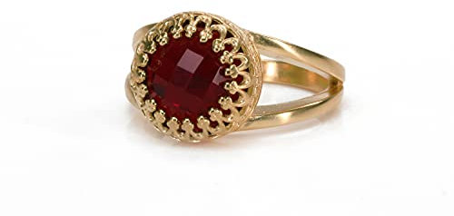 Anemone Schmuck Runde Granate Doppel Banded Roségold Ring - Krone Zierliche Ringe für Frauen - Geburtsstein, Muttertag, Mode, Hochzeitstag Ringe - Handgemachter Schmuck