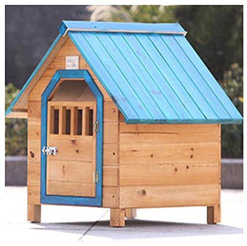 Hundehütten für draußen wetterfest, Hundehütte Outdoor Hundehütten Hundekiste Villa Holz blau wasserdicht, für kleine mittelgroße s,45×56×48cm (92×99×95cm)