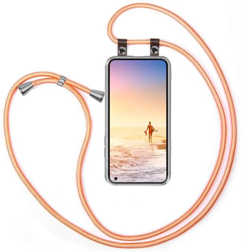 moex Handykette für Nothing Phone (1) Hülle mit Band abnehmbar, Handyhülle mit Kette zum Umhängen, Handyband 155 cm lang Stoff Kordel Umhängehülle, Handy Umhängeband, Rosé Gold