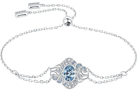 JewelryPalace Océan Vague Bracelet Taille Ovale Bleu Clair Cubic Zirconia Argent 925 Femme, Reglable Bracelet Chaine Fin Pierre Fille, Ensemble Parure de Bijoux Cadeau Anniversaire