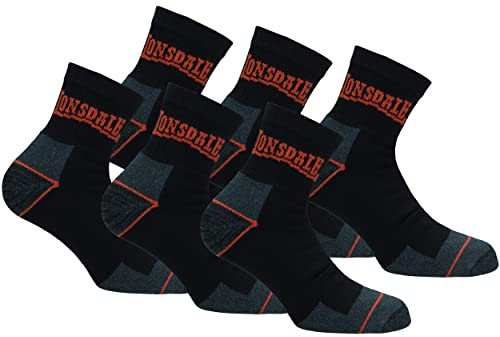 Lonsdale 6 Pares Calcetines Quarter de Trabajo Altura Tobillo - Punta Talón Reforzados - Esponja Algodón (Negro, 43-46)