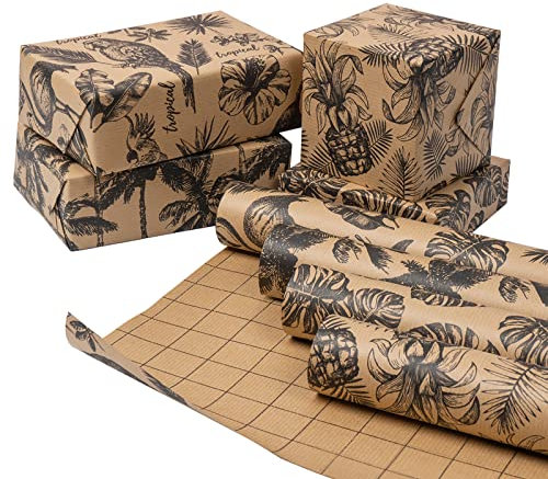RUSPEPA Rouleaux De Papier D'emballage Kraft - 43,2 cm x 3,05 m Par Rouleau, total De 4 Rouleaux, Design Noir