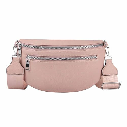 Damen Tasche Gürteltasche Crossbody Leder Optik Hüfttasche Bauchtasche Umhängetasche Cross-Over Bodybag Schultertasche Handytasche Leder Optik Rosa