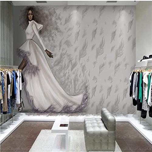 Papier Peint Photo 3D Femme Robe Blanche Bar Chambre Salon Thème Papier Peint 3D Stéréoscopique Mural Auto-Adhésif Mur Photo Amovible Mur Affiches Peel And Stick Wal 140 (largeur) x 70 (hauteur) cm