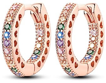 NARMO Piccolo Cerchio Orecchini per Le Donne Oro Rosa Colorato Cubic Zirconia Hoop Orecchini 925 Sterling Silver Cuore Hoops