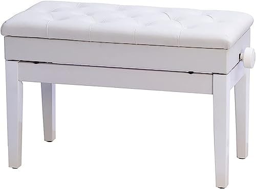 Klavierhocker Schminktisch Hocker höhenverstellbar Holz Klavierbank Weiches Leder Duett Keyboard Hocker Genießen Sie starken Massivholzrahmen & Ablagefach Praktisch (Null Re (Farbe: Weiß)