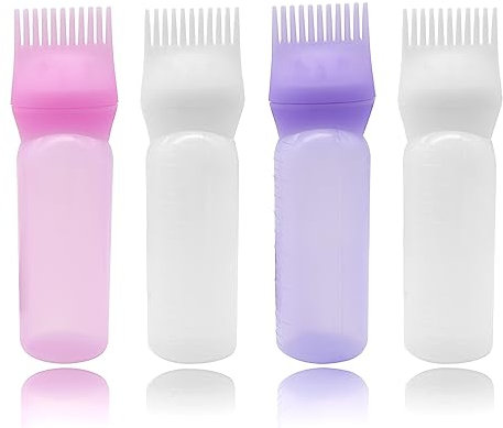 GYSRXS 4 Piezas Botella Aplicadora de Peine de 170Ml Botella de Tinte para el Cabello con Escala Graduada para Teñir el Cabello,Salón Familiar,Tratamiento del Cuero Cabelludo