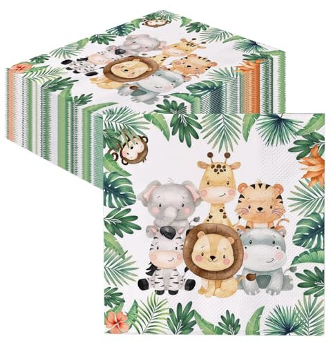 GROVBLE 40 Pcs Anniversaire Papier Jungle Serviette pour Table Personnalisée