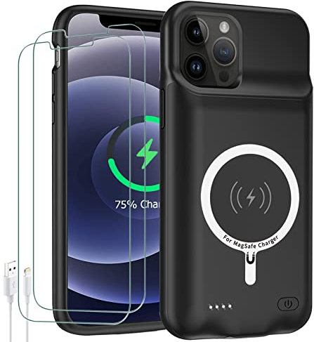 Custodia con batteria per iPhone 12/12 Pro, aggiornata da 10000 mAh, ricaricabile, portatile, con ricarica wireless, compatibile con iPhone 12/12 Pro (6,1 pollici) e Carplay (nero)
