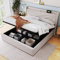 Bett 180 x 200 cm, modern gepolstert, Bettgestell mit Latten, Doppelbett mit Stauraum und integrierter USB-C-Ladefunktion, gepolstertes Doppelbett, Kopfteil aus Leinenstoff (ohne Matratze)