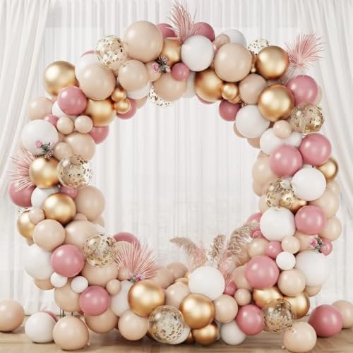 Kit Arco Palloncini Oro rosa, 135pcs Ghirlanda Palloncini Oro rosa Bianco con Palloncino Coriandoli, decorazione Compleanno Oro Rosa per Baby Shower, Ragazza Donna Compleanno, Fidanzamento, Matrimonio