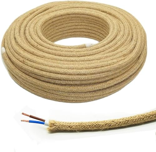 10 Meters 2 Core Rope Twisted Electric Light Cord,Vintage Braided Flex Cable Fabric Electrical Wire for DIY Pendant Lamp Industrial Lighting Appliances (Round Hemp Rope)
