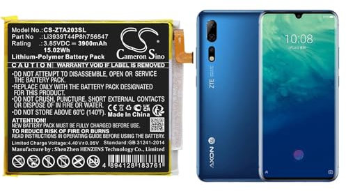 3900mAh / 15.02Wh Ersatzakku kompatibel mit ZTE Li3939T44P8h756547,Axon 10 Pro,A2020,A2020N2,Axon 10 Pro 5G
